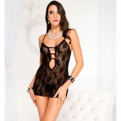 Diana Doorschijnende Slipdress Zonder String - Zwart