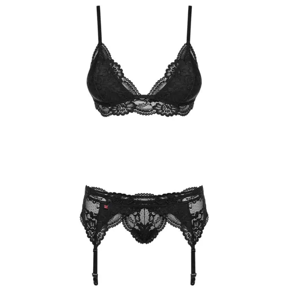 Eva Kanten Jarretel Lingerie Setje - Zwart 5 Eva Kanten Jarretel Lingerie Setje - Zwart - Afbeelding 3