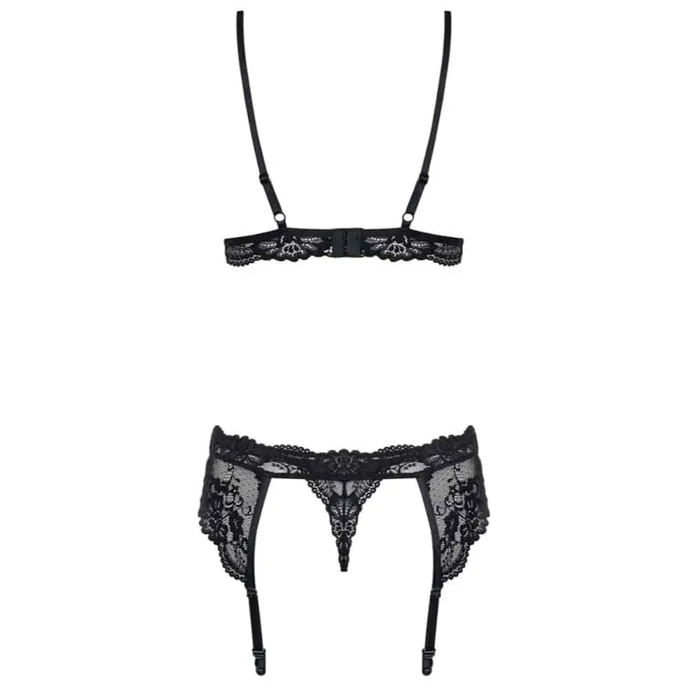 Eva Kanten Jarretel Lingerie Setje - Zwart 6 Eva Kanten Jarretel Lingerie Setje - Zwart - Afbeelding 4