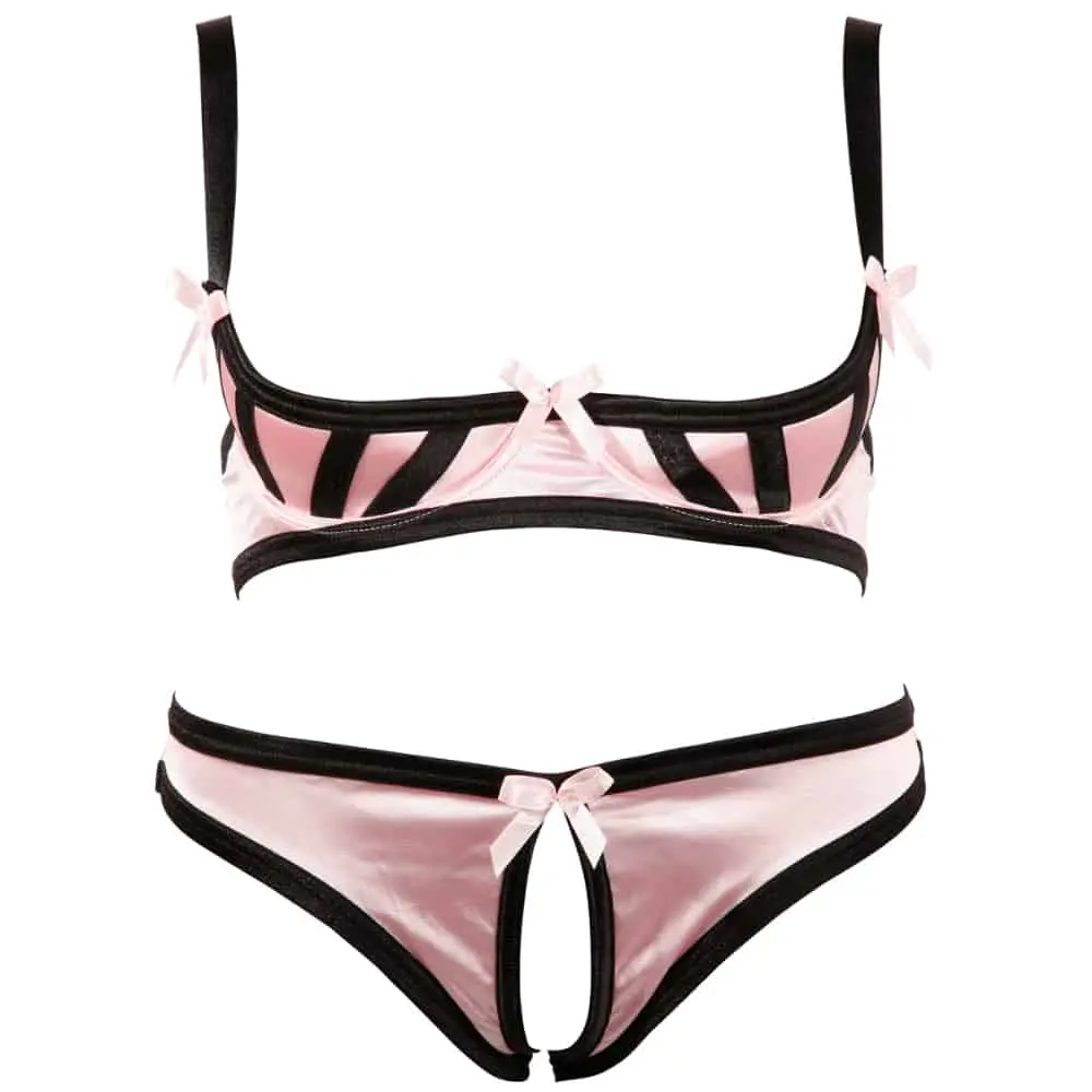 Katty Stoute Lingerie Set Met Open Cups En Kruis - Roze-Zwart 3 Katty Stoute Lingerie Set Met Open Cups En Kruis - Roze-Zwart