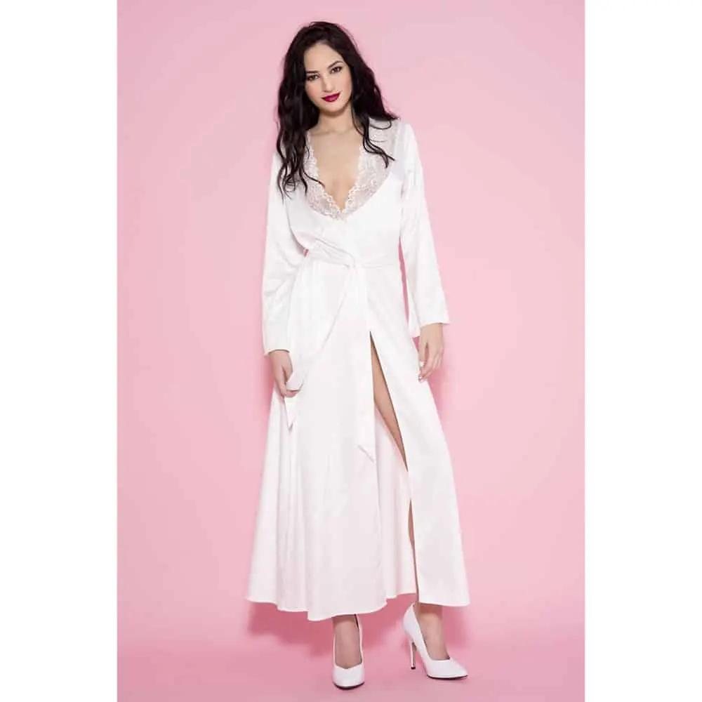 Lange Satijnen Kimono - Wit 3 Lange Satijnen Kimono - Wit