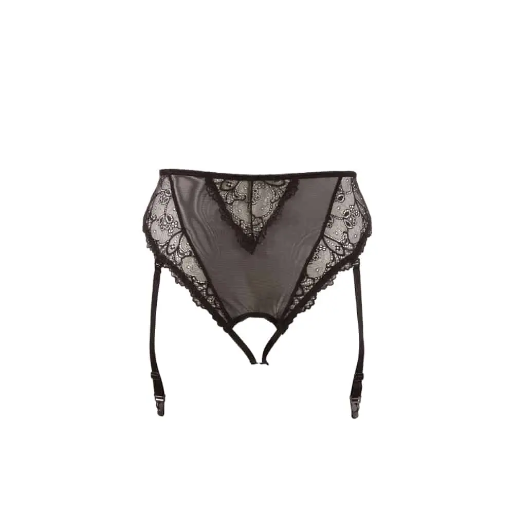 Plus Size Jarretel Slip Met Open Kruis - Zwart 5 Plus Size Jarretel Slip Met Open Kruis - Zwart - Afbeelding 3